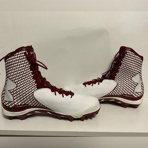 Size 12.5 Under Armour Spine Brawler Football Cleats Maroon/White 1270717-153